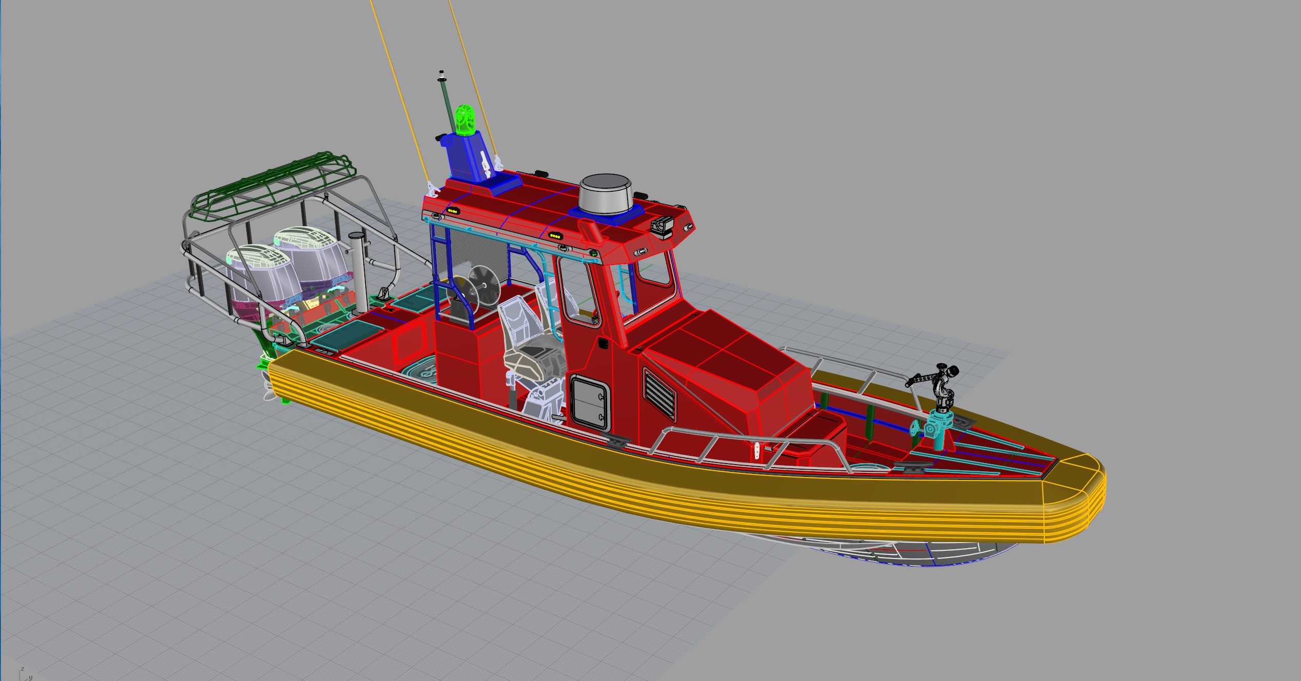 A 3D model of one of our client's workboat before final rendering.