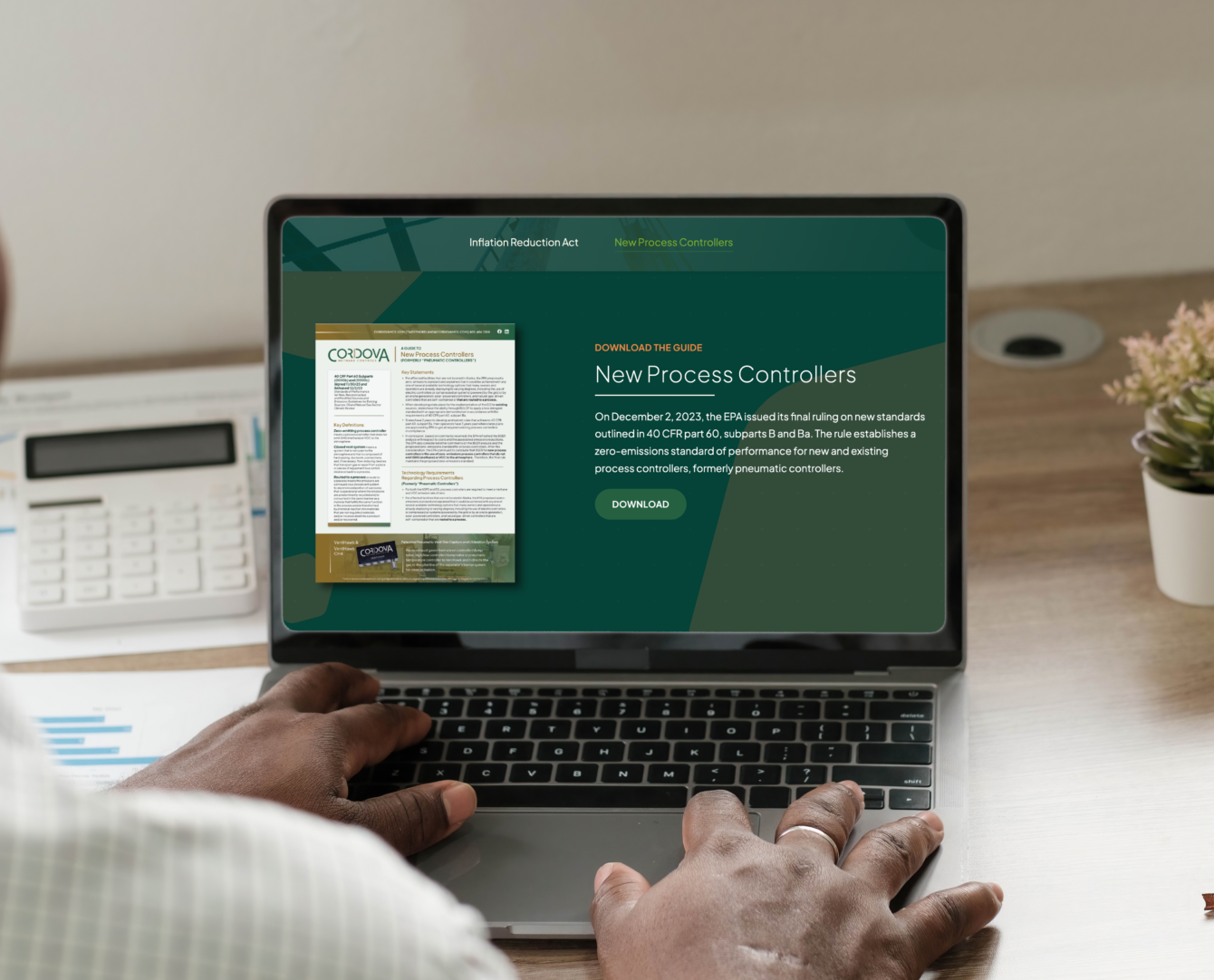 Cordova Methan Controls website mockup on a laptop.