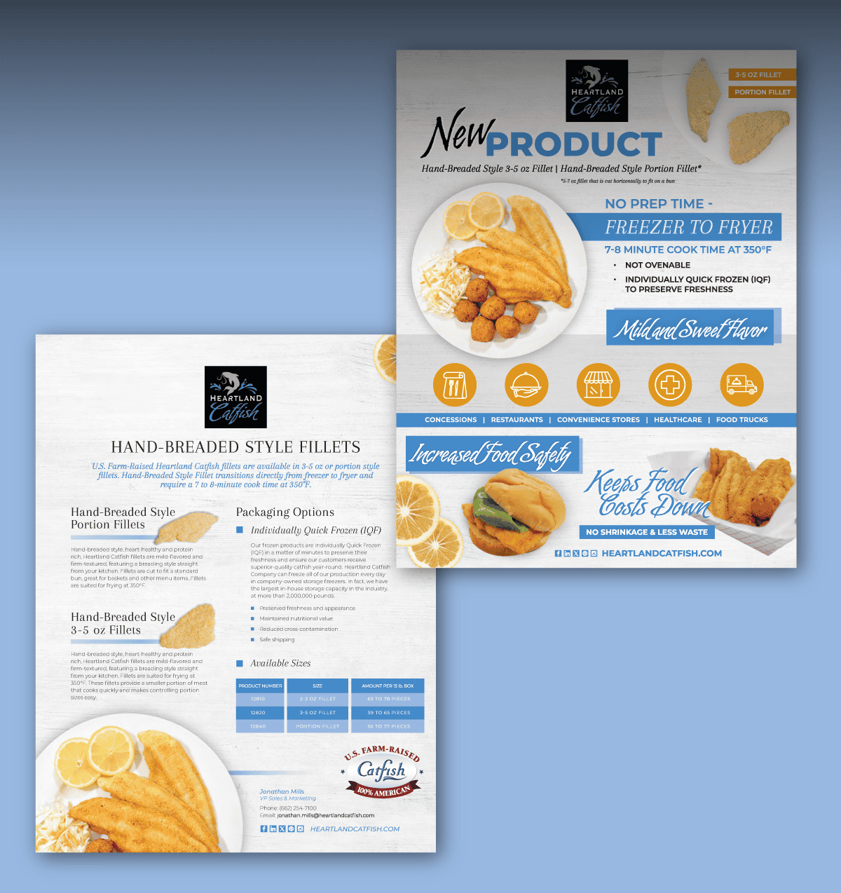 Heartland Catfish New Product one-sheeters.